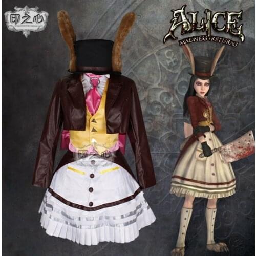 Anime Alice: Madness Returns Cosplay Costumes Lucky Rabbit Dark Red Faux Leather Maid Suit Halloween Party Role Play Clothing