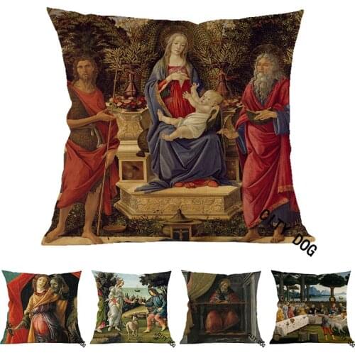 Christian Jesus Madonna Bardi, on the left is John the Cross Cotton linen 45*45cm square pillow Cushion cover Home sofa Decor