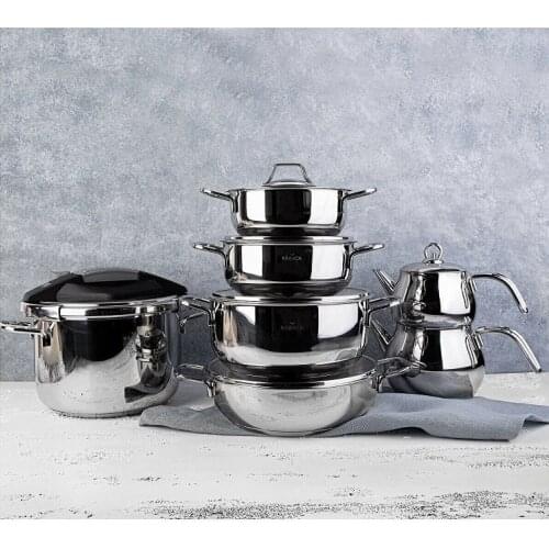 Roca Stainless Steel Cookware Set of Soup Pot 13 Piece Glass Cover Multifunctional Non-Stick Frying Pan Kitchen Cooking New Pots and Pans Set Kitchen Cookwares