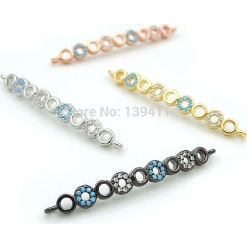 45*5*3mm Micro Pave Kallaite&Clear CZ Combination Of 9 Hollow Rounds Arc Bar Connectors Fit For Making Bracelets Jewelry