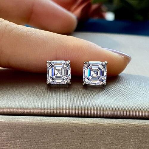 Fashion 925 Sterling Silver Shiny 7x7mm Asscher Cut SONA Stone Mens And Womens Earrings Wedding Party Jewelry Gift
