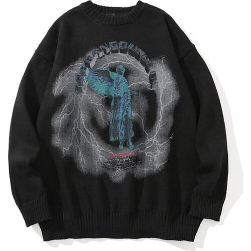 Oversized Sweater Korean Style Men Harajuku Vintage Streetwear Knitted Pullover Winter Warm Halloween Branded Mens Clothing