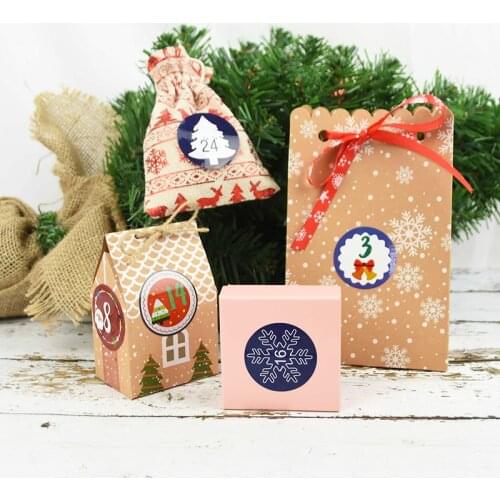 1-24 Christmas Advent Calendar Number Paper Sticker Cookie Candy Sealing Stickers for New Year Xmas DIY Gifts Box Packing Labels
