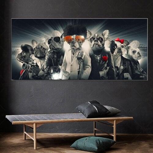 Funny Animal Dog Singing Hip Hop Wall Art Poster Cool Band Canvas Print Painting Nordic Living Room Decoration Pictures