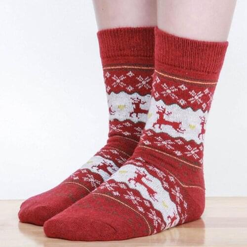 NEW Snowflake Deer Printed Women Mid Calf Woolen Socks Keeping Elk Comfortable Warm Soft Knitted Xmas Christmas Stocks