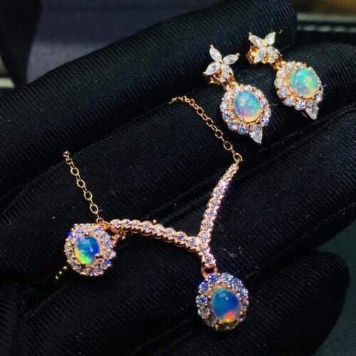 Opal Set Natural Opal jewelry set Natural Real Opal 925 sterling silver 1pc pendant,1pc ring,2pcs Earring