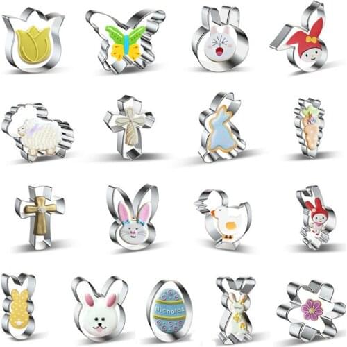 Stainless Steel Easter Bunny Rabbit Egg Cookie Cutters Set Biscuit Mould DIY Fondant Cake Decorating Tools Party Bakeware 17pcs