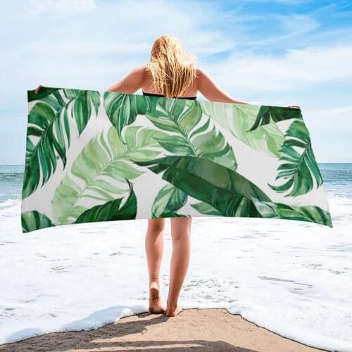 Green Leaf Watercolor Pattern Bath Towel Microfiber Travel Beach Towels Bathroom Supplies Quick-Dry Bath Towels for Adults