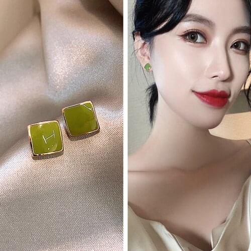 Luxury Shiny Green Stud Earrings For women Boho Hyperbole Earring Fashion Square Jewelry Brincos