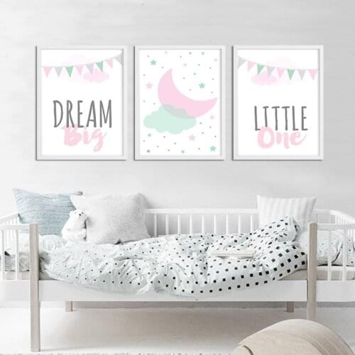 No framed Pink Dreamy Letter Cartoon Home Wall Decoration Canvas Painting Single Poster Space Art For Children Baby Girl Room