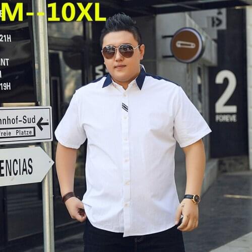 10XL 8XL 6XL 5XL 4X Men Short Sleeve Shirt Slim Fit Mens Dress Shirts Solid Color Pocket Patchwork Casual Mane Work Wear Shirts
