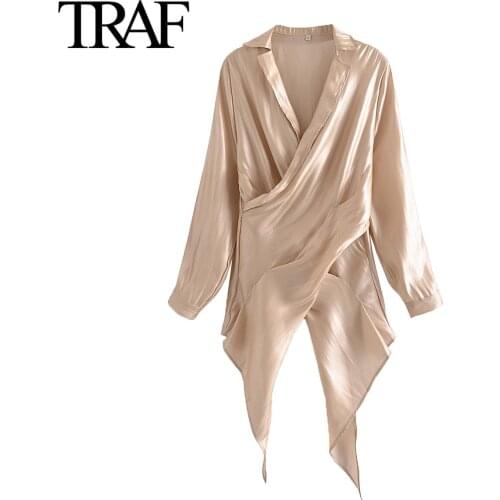 TRAF Za Women Clothing 2021 Fashion Soft Touch Irregular Shirt French Office Ladies Long Sleeve Blouses Tops Mujer