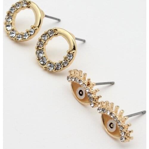 Two Set Earrings Evil Eye Stud The Devils Eyes Small Circle Famale Jewelry Women Girl Ear Korean Fashion New Styles 202116