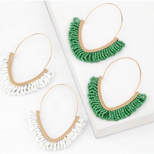 FLOLA Big Handmade Beads Hoop Earrings For Women Large Beaded Drop Earrings Dangle Beach Bohemian Jewelry Women Gifts ersu73