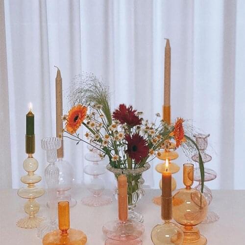 Glass Candle Holder For Wedding Decorations Candlestick Rustic Candelabros Nordic Candle Stand Wedding Candle Holder