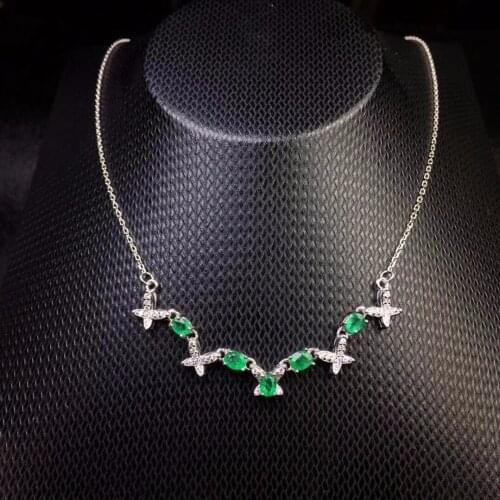 This years most popular style natural emerald necklace 925 silver fashion girls simple fashion
