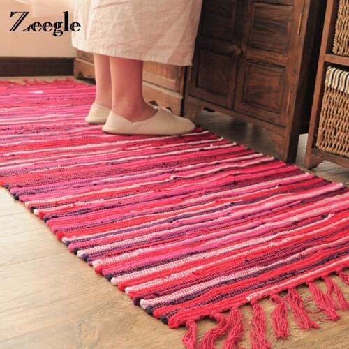 Zeegle Floor Mat Doormat Colored Stripe Cotton Carpet For Living Room Kitchen Absorbent Long Mats Bathroom Anti-Slip Tapete Rug