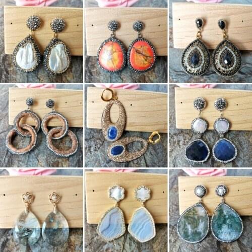 1 Pair Drusy Natural Agat e Dangle earrings, Druzy Pearl Earrings,druzy gem stone earrings, Handmade Jewelry For Women ER243