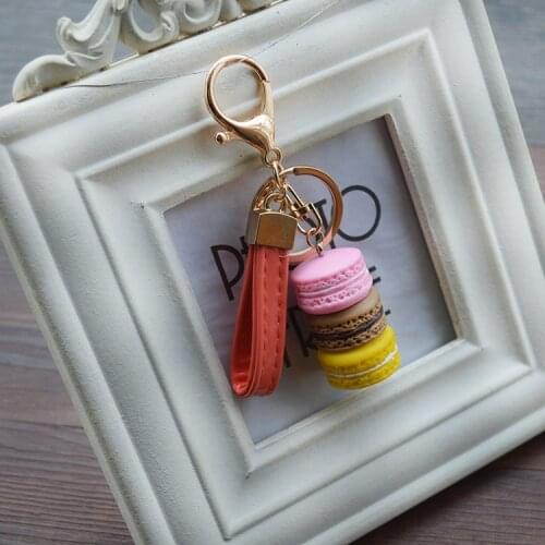 Women cake Key Chain cute Macaron Cake Car key ring Bag Charm Accessories Phone Chain Best Party Gift jewelry