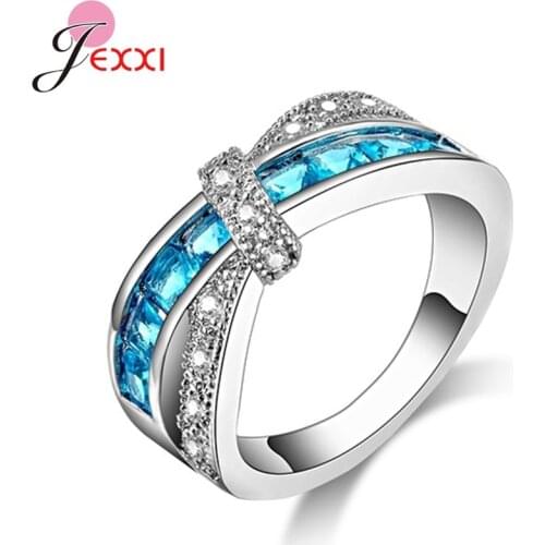 Size 6/7/8/9 Women Blue CZ 925 Sterling Silver Women Wedding Engagement Rings Fashion Jewelry