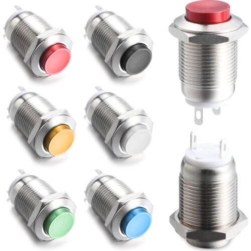 12mm Metal Push Button Switch 250V Momentary Multicolor Waterproof Ring Automobiles Interior Accessories