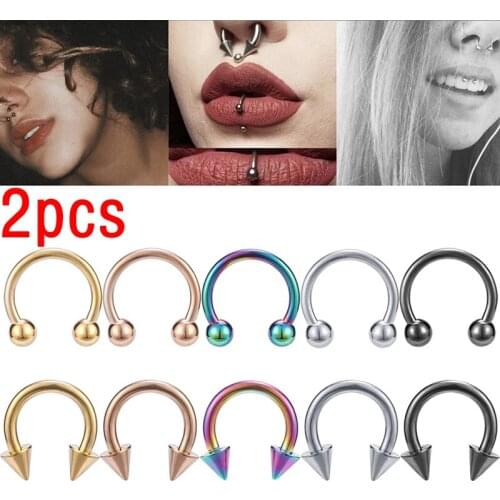 2Pieces Cone Spike Horseshoe Circular Septum Nose Ring Surgical Steel Nipple Hoops Nose Septum Eyebrow Ear Piercing Body Jewelry