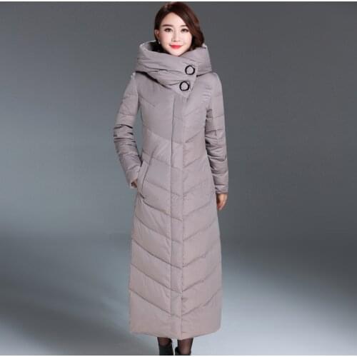 2020 New Winter Womens Long Down Jacket Korean Slim Fit Hooded Outerwear Female Long Sleeve Thick Warm Overcoat Plus Size M-3XL