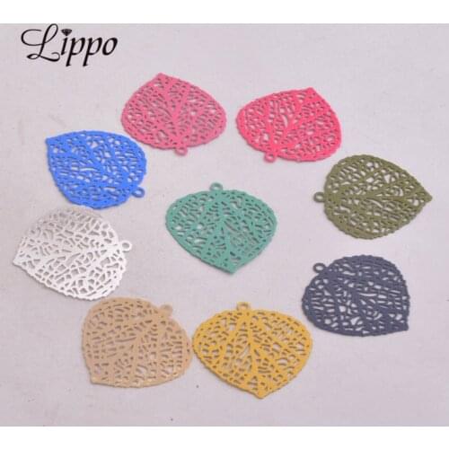 50pcs AC4515 25mm*26mm Leaves Prints Charms Brass Metal Hearts Jewelry Accessories