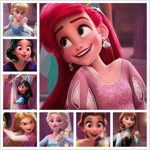 Disney Diamond Painting DIY 5D Full Round Rhinestone Cartoons Princess Cross Stitch Embroidery Diamond Crystal Diamond Painting