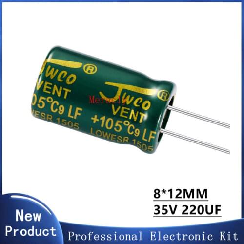 50PCS 35V 220UF 20% High frequency and low impedance in-line aluminum electrolytic capacitors long life Brand new authentic