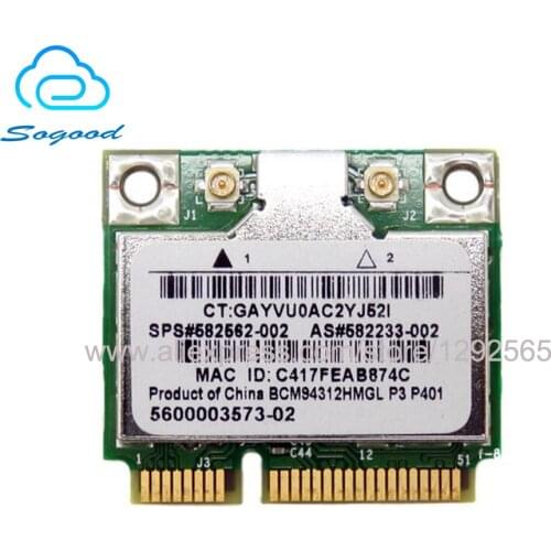 Wireless Card for Broadcom BCM94312MCG 54Mbps Mini PCI-E 2.4G&5G 802.11b/g/n Network Card for HP 4411S 4321S DV6 SPS 582562-002