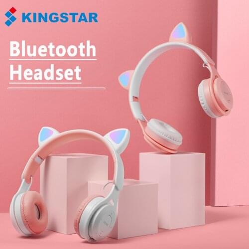 KINGSTAR Wireless Bluetooth Headphones Cute Cat Gaming Headsets With Microphones Gamer Headphones for Computer Mobile Phone Gift
