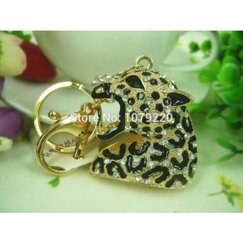 ZK Leopard Head Keyring Rings Fashion Jewelry Bag Keychain Crystal Rhinestone Charm Pendant Key Chain Gift Moda 2015