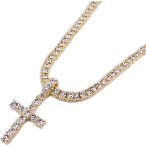 Crystal cross charm pendant 1 row tennis chain for women key of life hip hop mens necklace iced out gold silver color jewelry