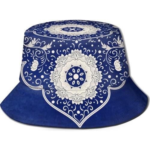 CINESSD New Fashion Bucket Hats Fisherman Caps For Women Men Gorras Summer Blue Watercolor Chinese Porcelain