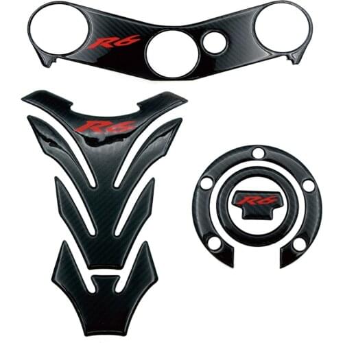 For Yamaha R6 YZFR6 YZF600 2006-2016 Tank Pad Gas Cap Cover Triple Clamp Yoke Sticker Protector Carbon Fiber Motorcycle 3D Decal