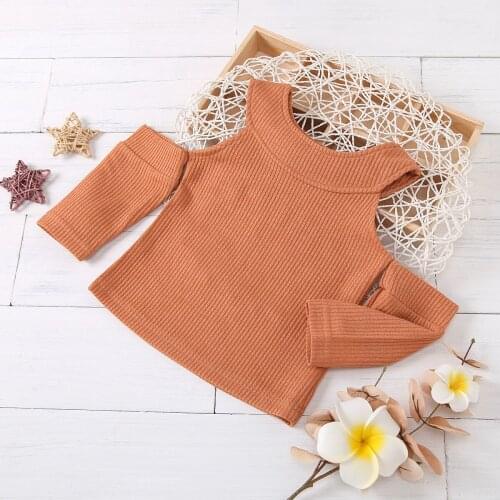 FOCUSNORM Autumn Girls Fashion Knit Sweater Tops Solid Long Sleeve Off Shoulder Pullover Warm Tops Only 1pcs Sweater top 2-8Y
