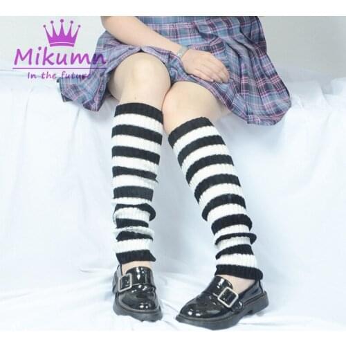 Japanese Harajuku Girls Striped Knitted Long Socks Knee High Elastic Leg Warmers Student Gothic Lolita JK Socks Streetwear