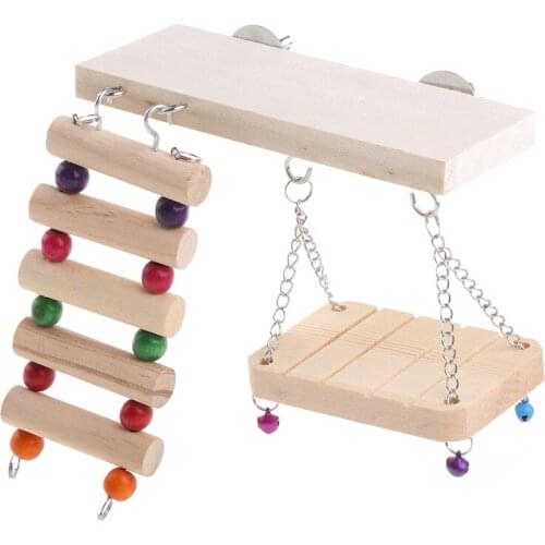 Hamster Toys Wood Platform with Chew Play Stand Toy Chinchilla Climbing Ladder Swing Cage Accessories for Mouse Rat Gerbil C42