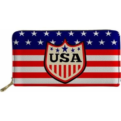 INJERSDESIGNS American Flag Printing Ladies Leather Wallet Money Bags For WomenTrendy Fashion Female Credit Card Holder Purse