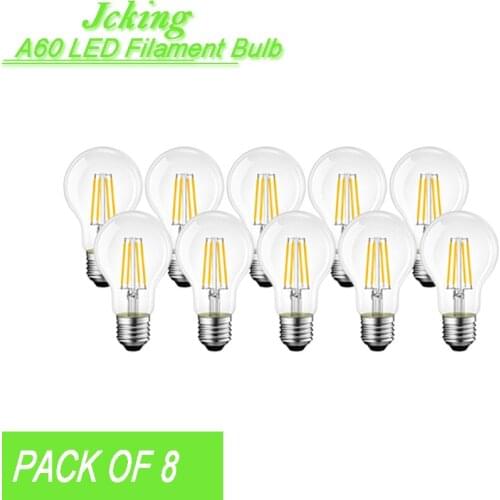 Pack of 100 JCKing A60 Dimmable 2W/4W/6W/8W E26/E27 Base LED Filament Bulbs Clear Glass LED Vintage Edison Bulbs