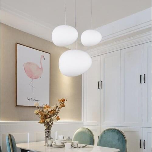 Creative living room restaurant bedroom decor hanging lighting Nordic loft white cobblestone led chandelier