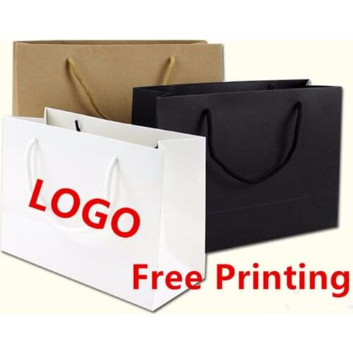 Monochrome LOGO Free Printing No Cost 100PCS/LOT Paper Made Party Gift Bag Thickening Shopping Bag Carrier Bag