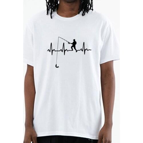 Mens T Shirts Fish Heartbeat Fun Short Sleeve Fisherman Tees O-neck Tops Funny 100% Cotton Humor T-Shirt Plus Size