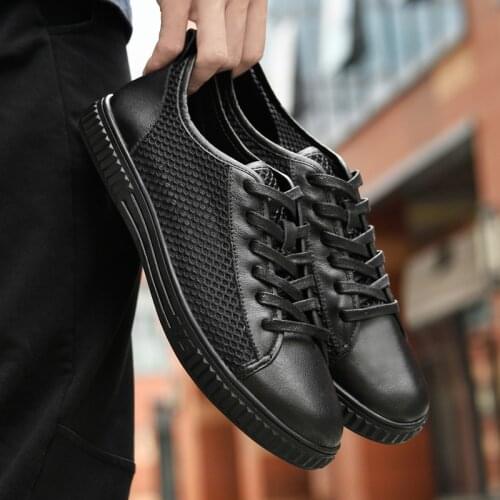 2021 New leather Men Shoes Summer Flats Light Soft Breathable Casual Shoes Sneakers High Quality Men Shoes Big Size 37-46