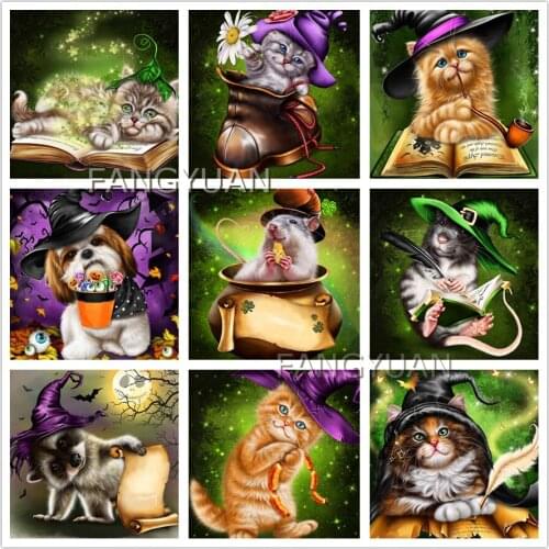 5D Diy Diamond Painting Cart Cartoon Animal Series Halloween Full Square Round Drill Home Decoration Gift Creative Wall Pitures