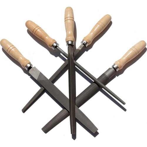 High Carbon Steel File Set with Wooden Handles Rasp File for Wood, Metal, Plastic, 5 Pieces (Steel File)