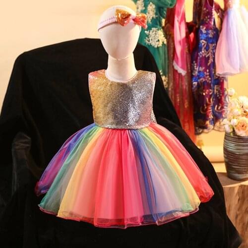 New Year Colorful Christmas Girls Dress Birthday Party Costume 1-6 Years Girls Princess Dress Masquerade Children Evening Dress