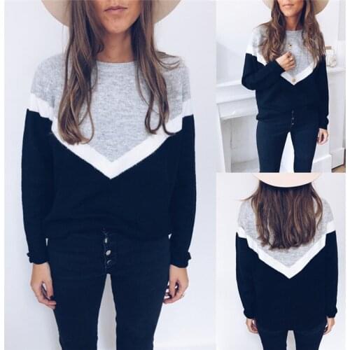 2021Autumn Women Casual Loose Harajuku T-shirt Color Matching Design O-Neck Long Sleeve Pullovers Fashion Ladies Streetwear Tops