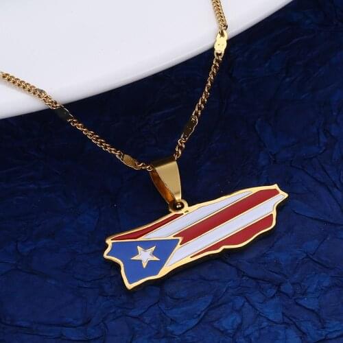 Stainless Steel Enamel Puerto Rico Map Pendant Necklace Puerto Ricans Map Fashion Chain Jewelry